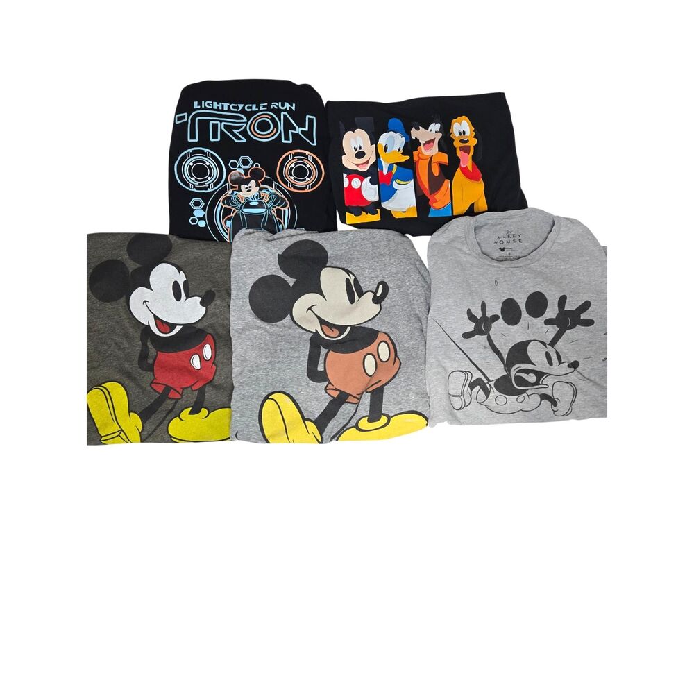 Disney Mickey Mouse Graphic T-Shirt 5pc Bundle | Men's Size S | Gray Black